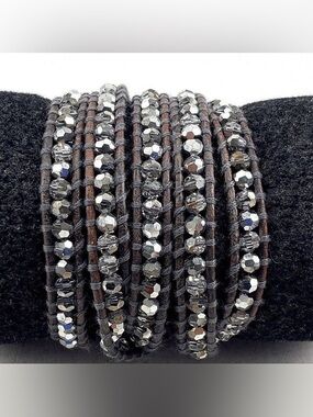 Chan Luu 925 Sterling Silver Wrap Crystal Leather 5 Wrap Bracelet Boho Authentic